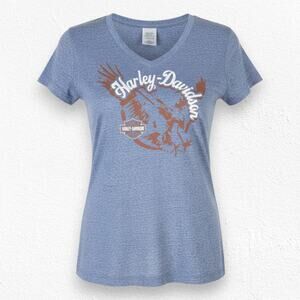 Harley Davidson Blue Eagle V Neck USA Made El Paso Texas T-Shirt Size Medium